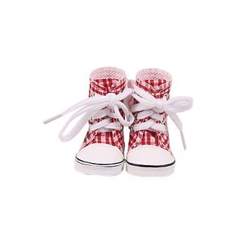 Cloth Doll Shoes, High Top Canvas Sneaker for 14 inch American Girl Dolls Accessories, Crimson, 54x32x58mm