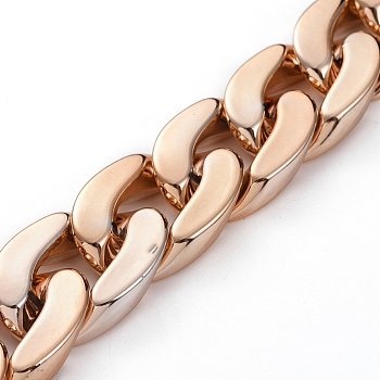 Handmade Plastic Curb Chains, with CCB Plastic Linking Ring, Rose Gold, Link: 30x21x6mm, about 39.37 inch(1m)/strand
