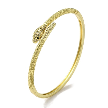 Brass Pave Clear & Green Cubic Zirconia Snake Hinged Bangle for Women, Real 18K Gold Plated, Inner Diameter: 2x2-1/4 inch(5.05x5.68cm)