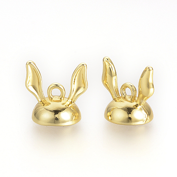 Tibetan Style Alloy Bunny Bead Cap Bails, Flat Round with Rabbit Ears, Golden, 12.5x13x10mm, Hole: 1.5mm, Inner Diameter: 8.5mm