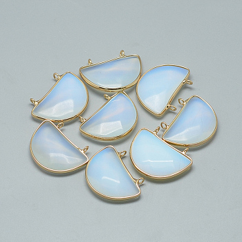 Opalite Semi Circle Pendants, with Brass Findings, Faceted, Half Round, Golden, Light Steel Blue, 32x25~26x7mm, Hole: 2mm