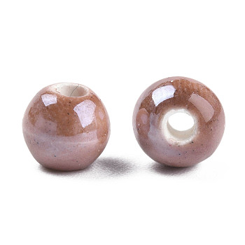 Pearlized Handmade Porcelain Round Beads, Camel, 6mm, Hole: 1.5mm