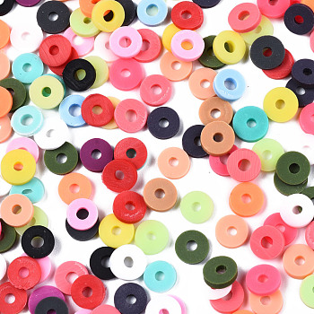 Handmade Polymer Clay Beads, for DIY Jewelry Crafts Supplies, Disc/Flat Round, Heishi Beads, Mixed Color, 6x1mm, Hole: 2mm, about 23500pcs/1000g
