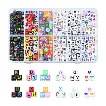 504Pcs 6 Styles Solid Color Initial Acrylic Beads, Cube with Letter, Mixed Color, 5.5~6.5x5.5~6x5.5~6mm, Hole: 3~3.6mm, 84pcs/style