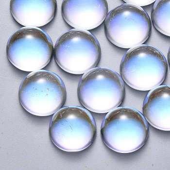 Transparent Glass Cabochons, AB Color Plated, Half Round/Dome, Clear AB, 16x8mm