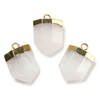 Natural Quartz Crystal Pendants, Rock Crystal Faceted Bullet Charms with Rack Plating Golden Plated Brass Findings, 24.5~25x16~16.5x7~7.5mm, Hole: 2.3mm