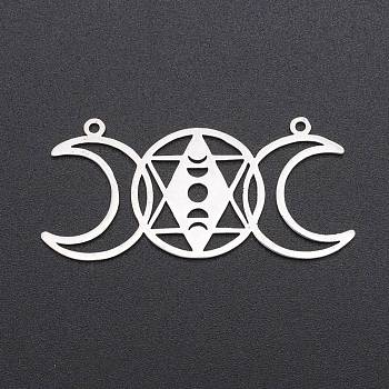 201 Stainless Steel Connector Charms, Laser Cut Triple Moon Goddess Links, Religion, Flat Round with Star of David, Stainless Steel Color, 22x47x1mm, Hole: 1.5mm