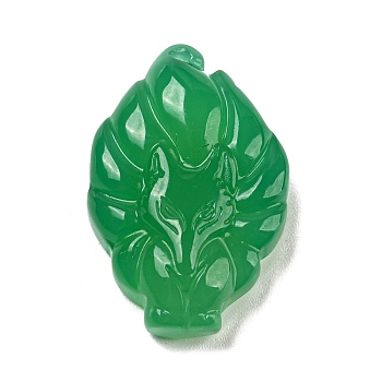 Dyed Natural Agate Carved Pendants, Nine-Tailed Fox Charms, Green, 31.5x20x8mm, Hole: 1.2mm