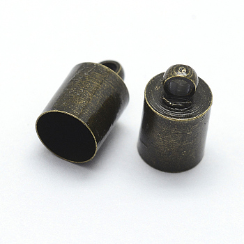 Brass Cord Ends, End Caps, Nickel Free, Antique Bronze, 10x5mm, Hole: 1mm, Inner Diameter: 4.5mm