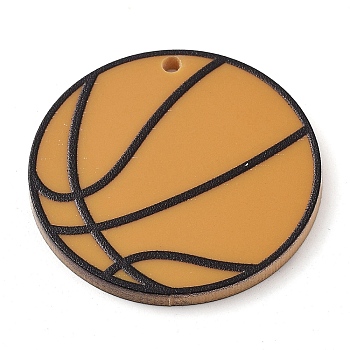 Printed Acrylic Pendants,  basketball, Sandy Brown, 35x2.5mm, Hole: 1.8mm