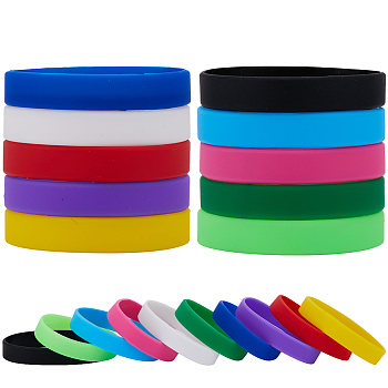 40Pcs 10 Colors Flat Plain Silicone Cord Bracelets Set for Men Women, Mixed Color, Inner Diameter: 2-1/2 inch(6.5cm), 4Pcs/color