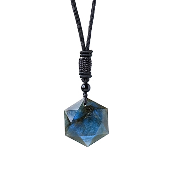 Natural Labradorite Star Pendants, Faceted Hexagonal Cut Charms, 20mm