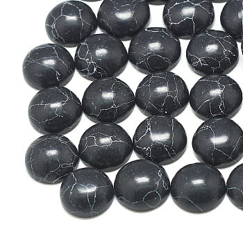 Synthetic Turquoise Cabochons, Dyed, Half Round/Dome, Black, 14x7mm