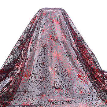 Halloween Spider & Spider Web Polyester Gauze Fabric, DIY Craft Supplies, Red, 1270x0.1mm, 2m/pc
