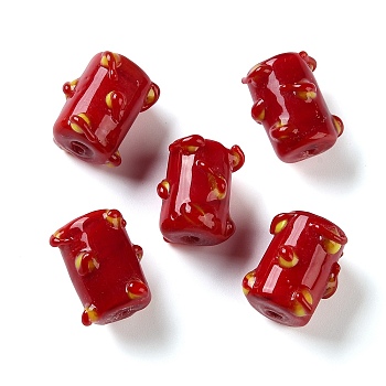 Handmade Lampwork Beads, Bumpy Column, Dark Red, 15~16x12~13x12~13mm, Hole: 1.6~1.8mm