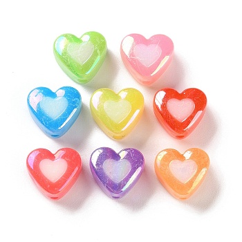 Plating Jelly Acrylic Bead, AB Color Plated, Heart, Mixed Color, 15x17x11mm, Hole: 2.5mm, 248pcs/500g