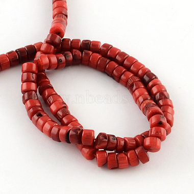 Flat Round Dyed Natural Red Coral Bead Strands(CORA-Q022-01A)-3