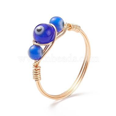 Round Lampwork Evil Eye Braided Finger Ring(RJEW-JR00510)-3