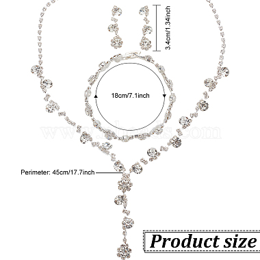 1 Set Crystal Rhinestone Lariat Necklace & Link Chain Bracelet & Dangle Stud Earrings(SJEW-AN0001-04)-2