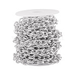 Aluminum Cable Chains, Textured, Unwelded, Oval, Silver, 12x10x2.5mm, about 16.40 Feet(5m)/Set(CHA-TA0001-39)