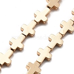 Synthetic Non-magnetic Hematite Beads Strands, Cross, Light Gold Plated, 8x6x2mm, Hole: 0.8mm, about 49pcs/strand, 15.75''(40cm)(G-M095-D01-01KCG)
