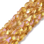 Transparent Electroplate Glass Beads Strands, Rainbow Plated, Faceted, Fish, Dark Orange, 10.5x6x5mm, Hole: 1.4mm, about 55pcs/strand, 21.97 inch(55.8cm)(EGLA-F157-FR01)