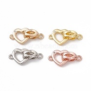 Rack Plating Brass Pave Clear Cubic Zirconia Fold Over Clasps, Long-Lasting Plated, Heart, Mixed Color, Oval Clasp: 13x5x5mm, Hole: 1.8mm, Heart Clasp: 13.5x10.5x1.5mm, Hole: 1.4mm(KK-G455-09)