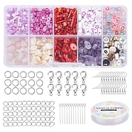 Natural Stone Chip Beads DIY Jewelry Set Making Kit, Including Natural Rose Quartz & Purple Jade & Acrylic & Glass Seed & Shell Beads, Iron Earring Hooks & Jump Rings & Pin & End Chain, Alloy Clasps, Elastic Thread, Purple, Beads: 107.5g/set(DIY-YW0004-70B)