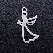 201 Stainless Steel Hollow Pendants, Pray Angel, Stainless Steel Color, 18x10x1mm, Hole: 1.5mm(STAS-Q201-JN312-1)