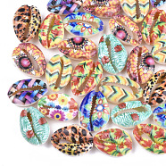 Printed Cowrie Shell Beads, No Hole/Undrilled, Colorful, 20~25x13~17x7~8mm(SSHEL-T007-16)