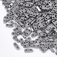 Electroplate Opaque Glass Seed Beads, 2-Hole, Rectangle, Gunmetal Plated, 4.5~5x2x1~1.5mm, Hole: 0.5~0.8mm(SEED-S023-20A-01)