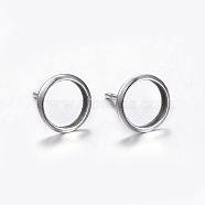 304 Stainless Steel Stud Earring Settings, Flat Round, Stainless Steel Color, Tray: 6mm, 8mm, Pin: 0.8mm(A-STAS-K131-A-01P)