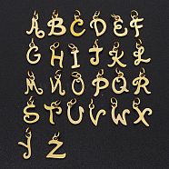 201 Stainless Steel Charms, Laser Cut, with Jump Rings, Alphabet A~Z, Golden, 12x6x1mm, Hole: 3mm, 26pcs/set(STAS-Q237-M002-9)