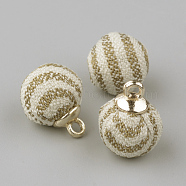 Handmade Cloth Fabric Covered Pendants, with Golden Tone Brass Findings, Round, Stripe Pattern, Cornsilk, 14.5x10mm, Hole: 2mm(WOVE-S090-03A)