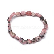 Natural Rhodonite Stretch Beaded Bracelets, Tumbled Stone, Nuggets, 1-7/8 inch~2-1/8 inch(4.8~5.5cm), Beads: 6~15x6~11x3~11mm(BJEW-K213-C20)