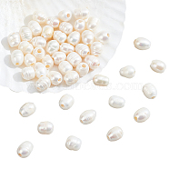 50Pcs Grade B Natural Cultured Freshwater Pearl Beads, Nice for Mother's Day Earring Making, Oval, White, 8~9x8~12mm, Hole: 2.5mm(PEAR-NB0001-97)
