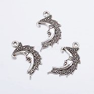 Tibetan Silver Pendant, Nickel Free, Lead Free and Cadmium Free, Moon, Antique Silver Color, 25mm, hole: about 2mm(AC384-NF)