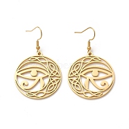 Eye of Horus & Ra/Re Asymmetrical Earrings, 304 Stainless Steel Hollow Out Sailor's Knot Dangle Earrings for Women, Golden, 51mm, Pin: 0.7mm(EJEW-P222-03G)
