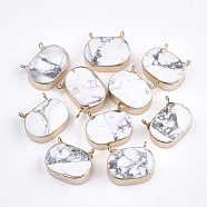 Electroplate Natural Howlite Pendants, with Iron Findings, Oval, Golden, 15~16x18x6mm, Hole: 1.8mm(G-S344-34)