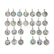 304 Stainless Steel with Paua Shell Pendants, Stainless Steel Color, Flat Round with Letter Charm, Letter A~Z, 18x16x1.5mm, Hole: 3x6mm(STAS-G268-02-P)