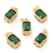 Real 18K Gold Plated Brass Inlaid Cubic Zirconia Charms, with Jump Ring, Long-Lasting Plated, Rectangle, Green, 9.5x5x3.5mm, Jump Ring: 4x0.5mm, 2.5mm Inner Diameter(X-ZIRC-L100-075G-02)