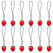 Cute Strawberry Decoration Nylon Phone Charms Strap, Cell Phone Pendant Decoration for Woman Girl, Red, 9.5~10cm, 12pcs/set(HJEW-PH01742)