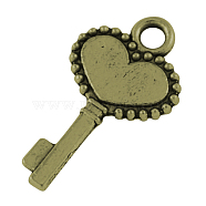 Tibetan Style Pendants, Lead Free & Cadmium Free, Skeleton Key, Antique Bronze, 17x11x1mm, Hole: 2mm(X-TIBEP-4368-AB-LF)