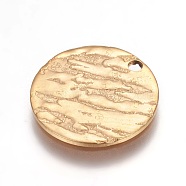 Ion Plating(IP) Stainless Steel Pendants, Textured, Flat Round, Golden, 15x1mm, Hole: 1.5mm(X-STAS-I098-04-G)