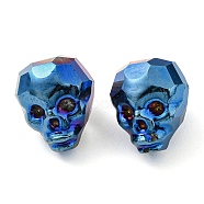 Electroplate Glass Bead, Metallic, Faceted, Skull, Dodger Blue, 16x13x14~14.5mm, Hole: 1.6mm(EGLA-A006-01C)