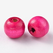 Natural Maple Wood Beads, Dyed, Round, Deep Pink, 12x10.5mm, Hole: 3mm, about 1800pcs/1000g(TB12mmY-2)