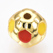 Brass Enamel Beads, FootBall/Soccer Ball, Colorful, Golden, 10mm, Hole: 1.5mm(KK-Q738-10mm-01G)