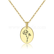 304 Stainless Steel Birth Month Flower Pendant Necklace, Floral Dainty Jewelry for Women, Golden, August Poppy, 17.72 inch(45cm)(HUDU-PW0001-034H)