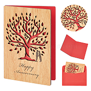 Rectangle with Pattern Wooden Greeting Cards, with Red Paper InsidePage, with Rectangle Blank Paper Envelopes, Tree Pattern, Wooden Greeting Card: 1pc, Envelopes: 1pc(DIY-CP0006-75P)