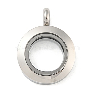 304 Stainless Steel Floating Locket Pendants, with Glass, Flat Round, Stainless Steel Color, 27x20x7mm, Hole: 4mm(STAS-E443-41P)